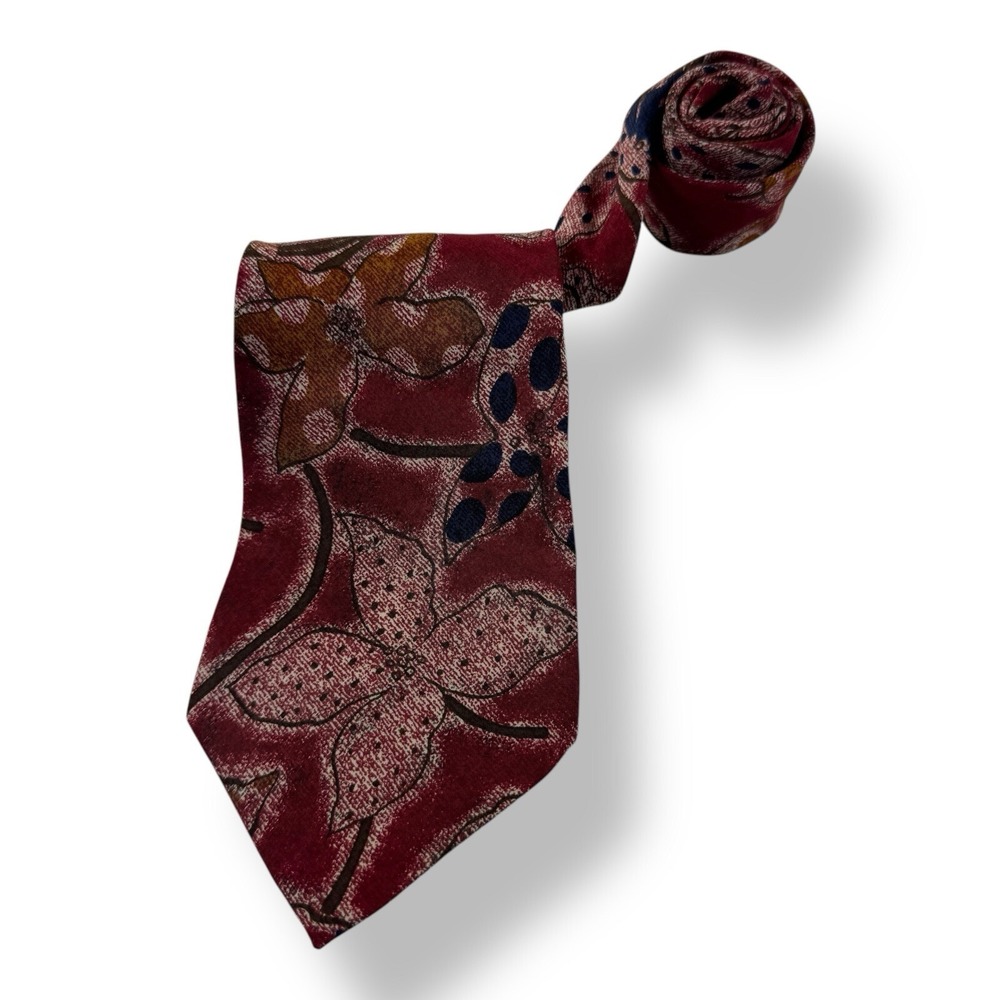 BOSS Hugo Boss Vintage Pure Silk Neck Tie 3.25"x58" Red w/ Blue & Yellow Floral